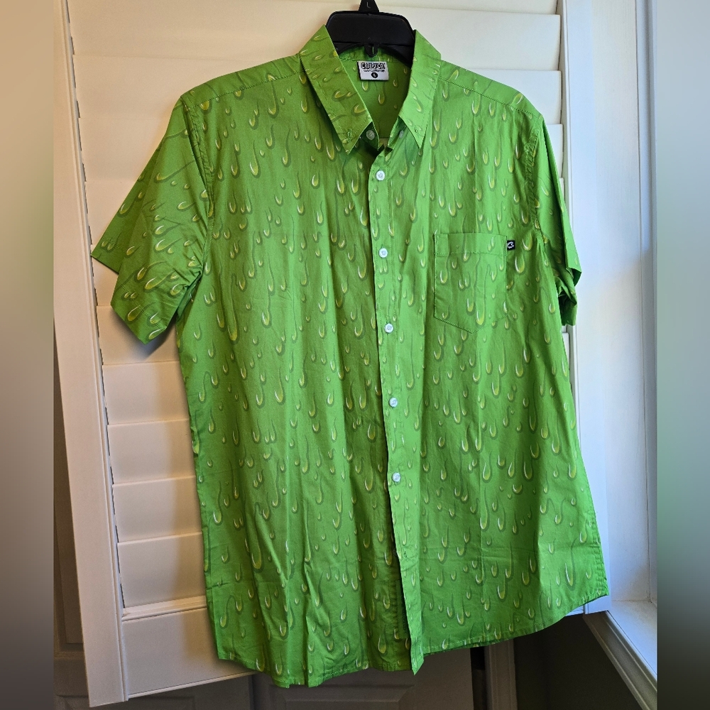 Vibrant Slime Green Casual Button Down Shirt By Creepy Co.